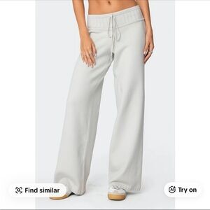 Wide Leg Drawstring Sweatpants - Light Gray